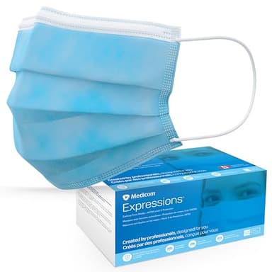 Medicom Expressions Disposable Face Masks - Box of 50 ASTM Level 3 Surgical Face Masks - 3 Layer Medical Masks Made in Canada - Blue Adult Masks Disposable