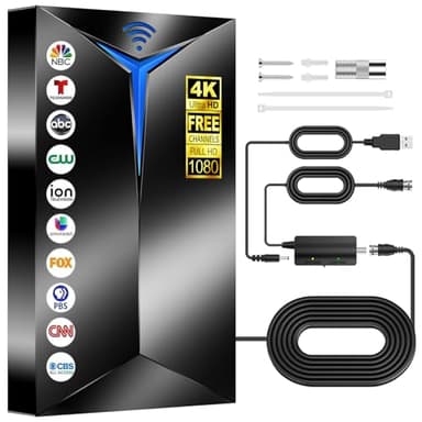 2026 Upgraded TV Antenna Indoor Outdoor, 3200+ Miles Long Range for Local Channels, HDTV Antenna with Inline Amplifier for Smart TV - Clear Reception for 8K 4K 1080P, 26ft Cable