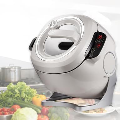 Electric Self Stirring Pot Automatic Cooking Machine, 1000W 6L Automatic Pot Stirrer for Cooking, 360° Rotating Stir Fry Machine, Multi-Function Kitchen Robot for Stewing & Frying (White)