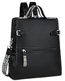 FADEON Leather Laptop Backpack for Women, Designer Ladies Work Travel Computer Backpack with Laptop Compartment Purse Black