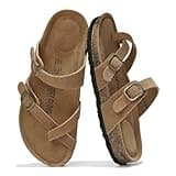 Project Cloud Genuine Leather Womens Sandals - Comfortable Cork Footbed Slides with Memory Foam Beach Essential Summer Sandals For Women 2025 (Lian, Chstnut, 8)