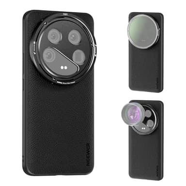 NEEWER 14 Ultra Case, Protective Heavy Duty Case with Wireless Charging, 17mm Lens Mounts & 67mm Filter Adapter, TPU + PC Faux Leather, Compatible with Xiaomi 14 Ultra, PA051 Black