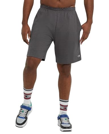Champion Men's Lounge Shorts, Standard Fit, 9 Inch Inseam, Lightweight 100% Cotton, Available in Regular and Big & Tall, Granite Gray Heather, Large