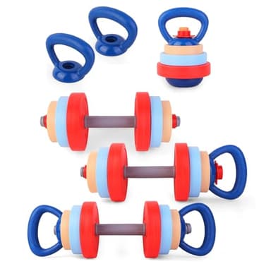 Kasebro Kids Exercise Equipment With 2 Dumbbells and Kettlebell - Adjustable Workout Toy Equipment for Children Pretend Play Exercise - Toddler Beginner Gym & Fitness Family Games for Birthday Gifts