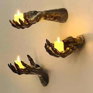 Halloween Decorations Indoor Gothic Decor: Pack of 3 Wall Mounted Creepy Reaching Hands with Lighted Candles for Gothic Wall Decorations
