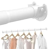 Closet Rods for Hanging Clothes, 17 to 69 Inches Stepless Adjustable Metal Closet Rod, 1.3 Inches Heavy Duty Clothes Hanging Rod for Closet Wardrobes Laundry RV, White