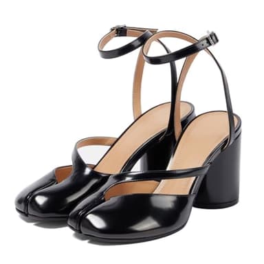 Agodor Women's Chunky Block High Heels Split Toe Pumps Ankle Strap Slingback Heels Tabi Shoes Comfort Dress Heeled Sandals Black US8.5