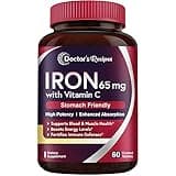 Doctor's Recipes Iron Supplement 65 mg with Vitamin C - Maximized Absorption, Stomach Friendly & High Potency Iron Pills for Red Blood Cells Formation & Immunity Health - Vegan Non-GMO 60 Iron Tablets