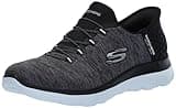 Skechers Women's Hands Free Slip Ins Summits Dazzling Haze Sneaker, Black White, 7 Wide