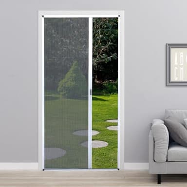 MaKefeile No-Drilling Retractable Screen Door, Folding Sliding Screen Doors with Aluminum Frame for Patio French Front Door Bedroom kitchen, Custom Screen for Single/Double Door, Customize Size, White