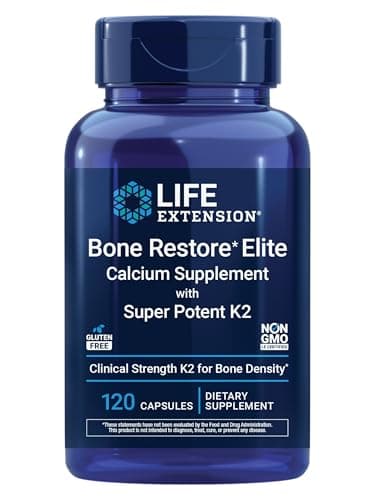Life Extension Bone Restore Elite Calcium Supplement with Super Potent K2, Calcium, Vitamin D3, Magnesium, Boron, zinc, Vitamin K2, for Bone Health, Gluten-Free, Non-GMO, 120 Capsules