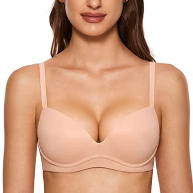 DOBREVA Women's Push Up Bra No Underwire Comfortable Wireless Bras Padded Plunge Blush Beige 36C