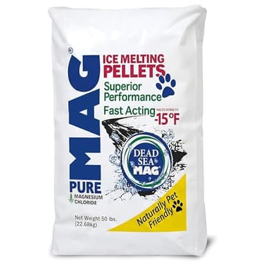 Snow Joe Ice Melting Pellets, Dead Sea Magnesium Chloride Snow Melt, 50 lb Bag - Pet-Friendlier Easy to Spread De-icer for Concrete and Sidewalks