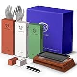 Extra Large Knife Sharpening Stone Kit - YeopAsda Thickered 3 Side Grit 400/1000/6000 Xl Wet Stone - Whetstone Knife Sharpener with Non-Slip Wood Base, Angle Guide, Cut Resistant Gloves