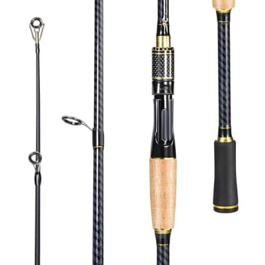 Sougayilang Fishing Rod 24-Ton Carbon&Glass Fiber Composite Spinning and Casting Rod, 2 Piece for Bass Trout Crappie Travel Fishing- 6'0"- Spinning- Golden