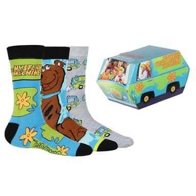 Scooby-Doo! Socks Men's 3 Pair Crew Socks with Mystery Machine Gift Box (Fits Shoe Size 6-12)