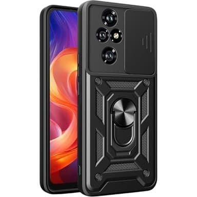 CSmall for Honor 200 Case with Slide Camera Lens Cover, Military Grade Shockproof Design with Rotating Ring Kickstand Phone Case for Honor 200 5G SJ Black