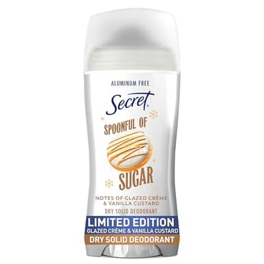 Secret Aluminum Free Deodorant for Women, 48hr Odor Protection with Pro-Hyaluronic Acid, PH Balancing Minerals, Holiday Dry Solid, Spoonful of Sugar with Glazed Crème & Vanilla Custard Scent, 2.4 oz
