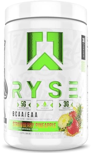 RYSE BCAA EAA Powder - Strawberry Pineapple - 5g Branched Chain Amino Acids, 3g Essential Aminos, Sugar-Free Electrolytes for Pre & Post Workout Muscle Recovery, Hydration and Strength - 30 Servings