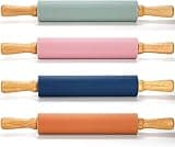 Yopay 4 Pack Silicone Rolling Pin for Baking, Non Stick Large 17 Inch Roller with Wood Handle for Tortillas Dough, Pizza, Pie, Pastries, Pasta, Cookies, Good Grips, Easy to Wash