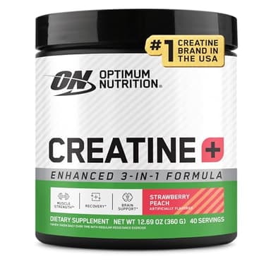 Optimum Nutrition Creatine Monohydrate Plus Powder, Strawberry Peach Flavored Creatine Performance Blend, with Electrolytes for Hydration, Added Vitamins, 40 Servings, 360 Grams (Packaging May Vary)