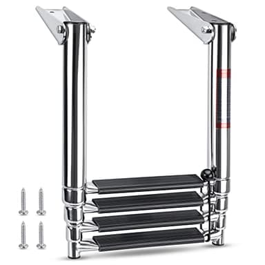Marinebaby Heavy Duty Boat Telescopic 4 Step Ladder Stainless Steel Swim Platform Telescoping Ladder Extendable 4 Step for Boat Yacht