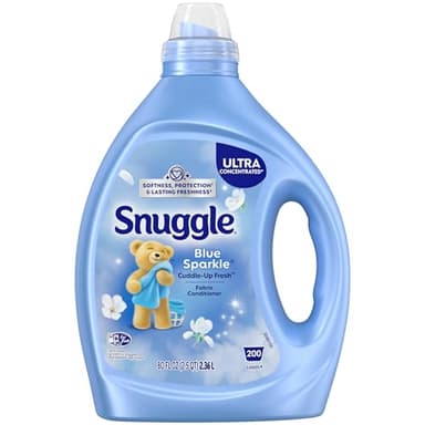 Snuggle Fabric Softener Liquid, Ultra Concentrated, 80 Oz, 200 Medium Loads, Blue Sparkle Fabric Conditioner, Long-Lasting Fresh Scent, Softens, Reduces Static & Fights Wrinkles, Helps Protect Color