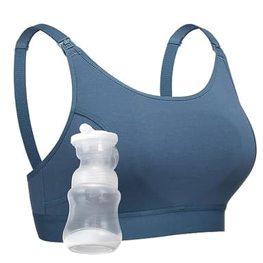 Momcozy Hands Free Pumping Bra, Adjustable Breast-Pumps Holding and Nursing Bra, Suitable for Breastfeeding-Pumps by Lansinoh, Philips Avent, Spectra, Evenflo and More Blue