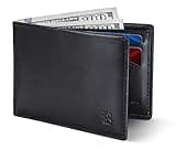 SERMAN BRANDS Mens Slim Bifold Wallet RFID Blocking Minimalist Front Pocket Full Grain Leather Wallets for Men - Thin & Stylish (Jet Black Elite)