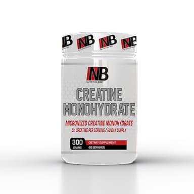 NutritionBizz Micronized Creatine Monohydrate Powder 300 Grams Unflavored 60 Days Supply 5 Grams Creatiner Per Serving