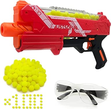 Blaster Gun with Protective Goggles and 100 Rounds for Up to 110 FPS Compatible with Nerf Hyper Rounds Darts, Easy Reload, Holds Up to 50 Rounds (RED)