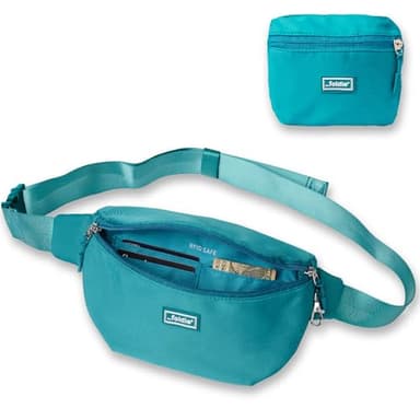 The Foldie Foldable Crossbody Bags for Women & Men - Anti-Theft RFID-Safe Fanny Pack with Smart Lockable Zippers and Cut-Resistant Strap - Lightweight Waist Pack for Travel & Everyday Use - Teal