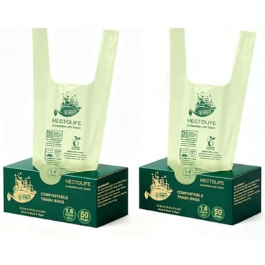 HECTOLIFE 1.6 Gallon 100 Count,Compostable Bags Handle Tie,Tear Resistant Kitchen Food Scrap Waste Bag, ASTM D6400, US BPI and Europe OK Compost Home Certified