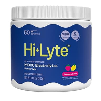 Hi-Lyte Keto K1000 Electrolyte Powder | Raspberry Lemon | Hydration Supplement Drink Mix | Boost Energy & Beat Leg Cramps | No Sugar, No Maltodextrin | 50 Servings