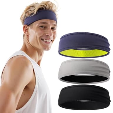 Braylin Men's Headband, 3-Pack Men's Sweatband, Sports Headband for Running, Cycling, Basketball, Fitness Workout, Unisex Headbands