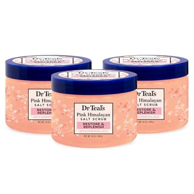 Dr Teal's Pink Himalayan Salt Body Scrub, Restore & Replenish with Pure Epsom Salt & Essential Oils, 16 oz (Pack of 3)