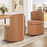 TXIWVER Leather Rolling Dining Chairs with Casters Set of 2, Modern Upholstered Kitchen & Dining Room Comfortable Decorative Chairs, for Bedroom Reading Room Living, Light Brown