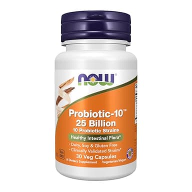 NOW Foods Supplements, Probiotic-10™, 25 Billion, with 10 Probiotic Strains, Dairy, Soy and Gluten Free, Strain Verified, 30 Veg Capsules