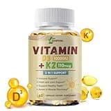 ZHPHK D3 K2 Vitamin 10,000 IU, K2 Vitamin with D3 Supplement High Potency Non-GMO Formula, Immune Supports, Bone & Heart Health Microingredients Vitamin D3 K2 Complex (MK-4 & MK-7), 60 Softgels