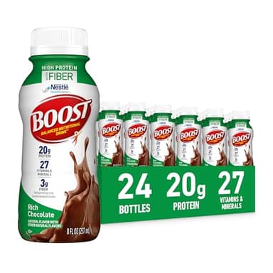 BOOST High Protein with Fiber Ready to Drink Complete Nutritional Drink, Rich Chocolate, 8 fl oz Bottle, 24 Pack