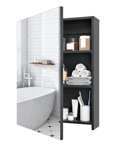 CHOEZON Bathroom Medicine Cabinet, Wall-Mounted Bathroom Vanity with Mirror, Bathroom Medicine Cabinet with Storage Function, Hanging Storage Cabinet, Adjustable Shelves, Black