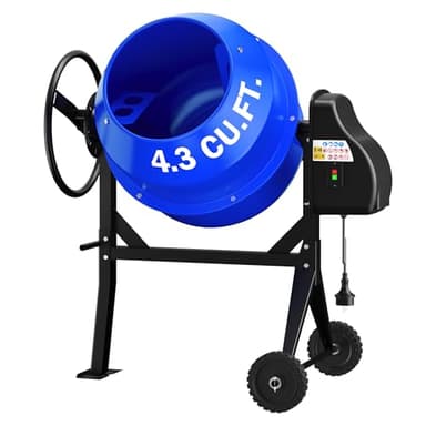 BSMTEK Electric Cement Mixer, 4.3 Cubic Ft. 450W Portable Concrete Mixer Machine with Stand And Wheels for Stucco, Mortar, Seeds, Blue-2026 Upgraded