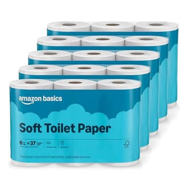 Amazon Basics 2-Ply Soft Toilet Paper, 30 Rolls (5 Packs of 6), 350 Sheets per Roll, Septic Safe, Equivalent to 185 Regular Rolls
