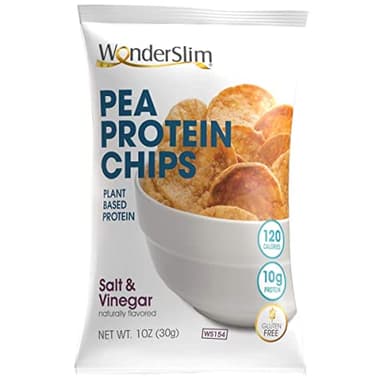 Wonderslim Pea Protein Chips, Salt & Vinegar | 10g Plant Protein, 120 Calories | Low Carb, Low Sugar, Vegan Options | Healthy Chips, Smart Snacking Made Easy, Convenient Single-Serve Bags, 12 Pack