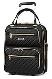 LUGGEX Underseat Carry On Luggage with Wheels, Stylish Lightweight Under Seat Luggage, Soft Sided Personal Item Suitcase for Short Trip (Black, 16 Inch)