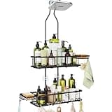 Skyapex Shower Caddy Hanging: Adjustable Height Organizer for Over Showerhead - Black Rustproof Shower Shelves with Hooks & 2 Soap Holders