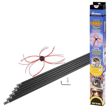 SootEater Rotary Chimney Cleaning System - Gardus RCH205-B Chimney Sweep Kit, Cleans Open Chimneys up to 18' with 6 Flexible 3' Rods, Chimney Cleaning Kit with Trim-to-Fit Spinning Chimney Whip