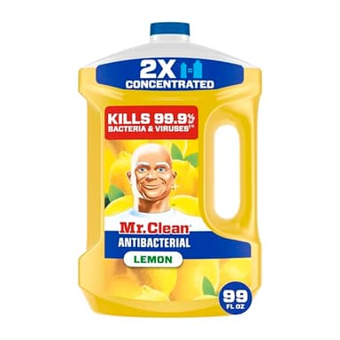 Mr. Clean Antibacterial All Purpose Cleaner, Floor Cleaner for Mopping Home, Bathroom, & Kitchen, Cleaning Liquid for Mop & Bucket, Cleaning Supplies, Multi-Surface Dilutable, Lemon, 99oz