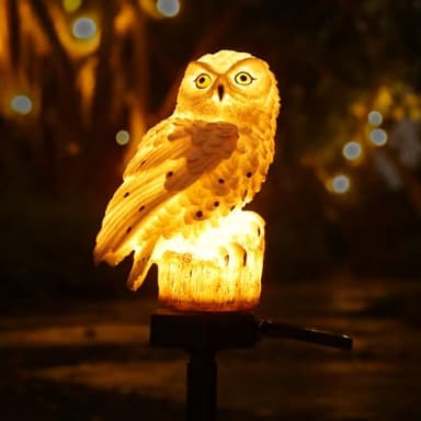 Solar Powered Garden Owl Decor - Outdoor Yard Statue for Outside Lawn Ornament Patio Decorative Waterproof Halloween Decorations Stake Bird Lights for Landscaping Backyard Christmas