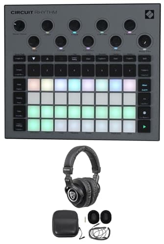 Audiosavings Bundle: Novation Circuit Rhythm Beatmaking Sampler Groovebox/Drum Machine/Sequencer Bundle with Rockville PRO-M50 Studio Headphones w/Detachable Coil Cable, Case+Extra Ear Pad (2 Items)